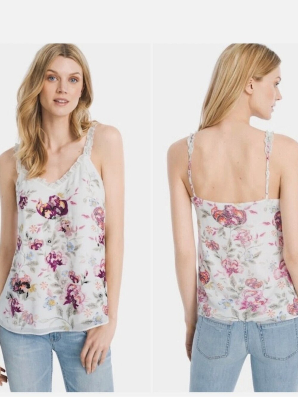 White House BlackFloral Lace-Trim Cami Tank Top